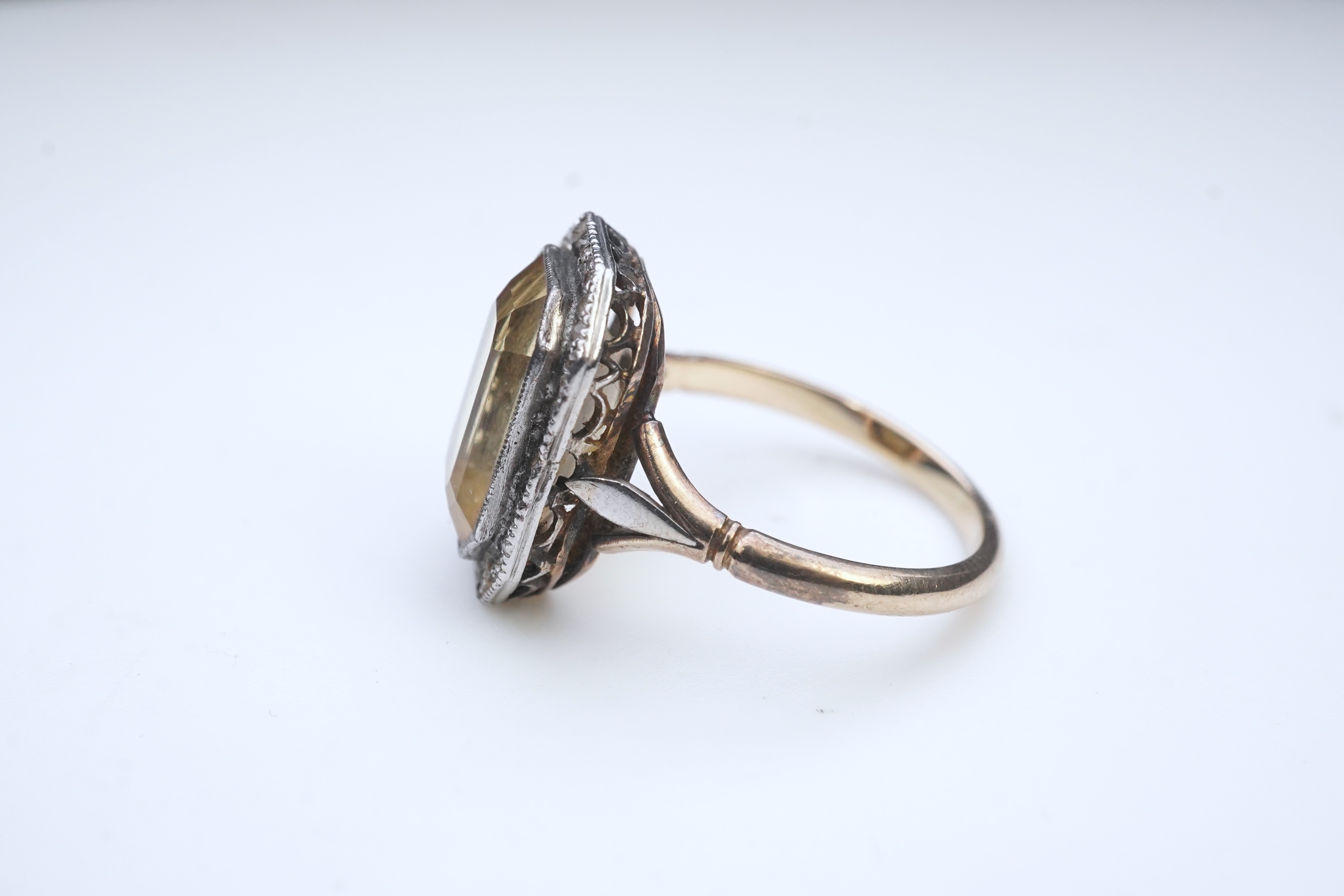 A citrine and diamond ring, early 20th century